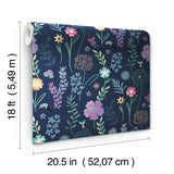 Disney Encanto Navy Embroidery Floral Peel & Stick Wallpaper with Botanical Embroidered Flower Pattern, Modern Style - York RMK12790PLW
