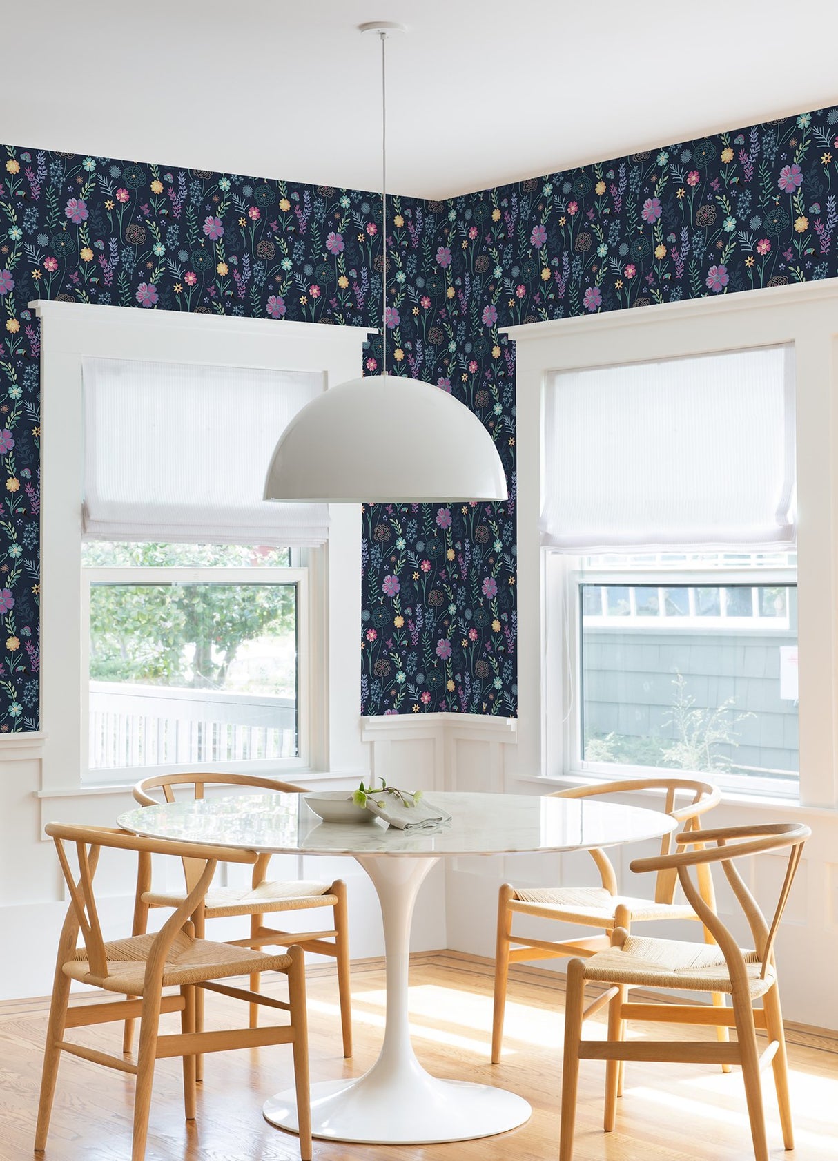 Disney Encanto Navy Embroidery Floral Peel & Stick Wallpaper with Botanical Embroidered Flower Pattern, Modern Style - York RMK12790PLW