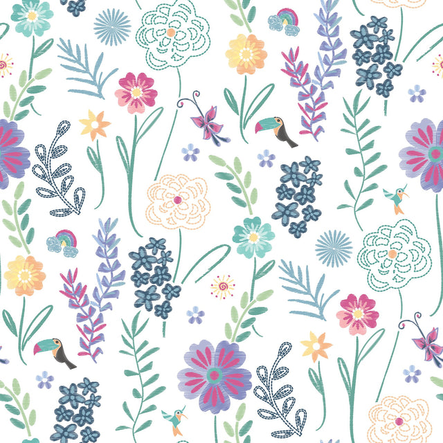 Disney Encanto White Embroidery Floral Peel & Stick Wallpaper with Botanical Flowers Motif - York RMK12791PLW