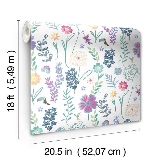 Disney Encanto White Embroidery Floral Peel & Stick Wallpaper with Botanical Flowers Motif - York RMK12791PLW