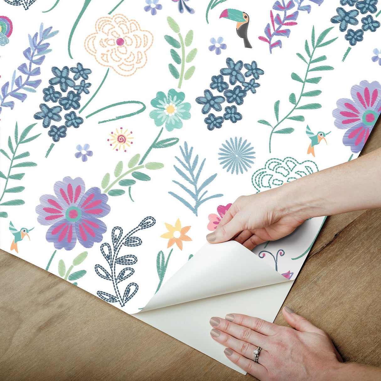 Disney Encanto White Embroidery Floral Peel & Stick Wallpaper with Botanical Flowers Motif - York RMK12791PLW