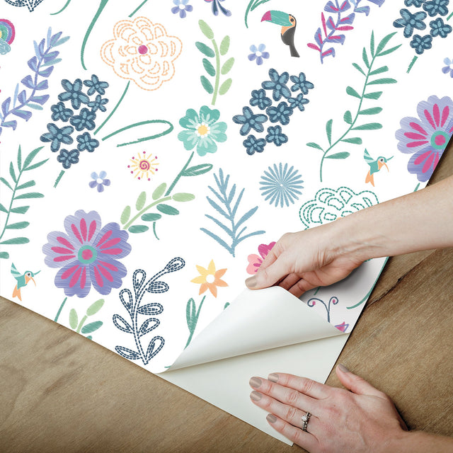 Disney Encanto White Embroidery Floral Peel & Stick Wallpaper with Botanical Flowers Motif - York RMK12791PLW