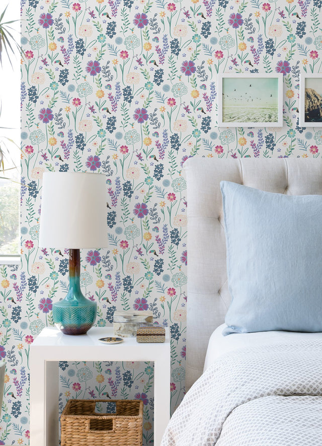 Disney Encanto White Embroidery Floral Peel & Stick Wallpaper with Botanical Flowers Motif - York RMK12791PLW