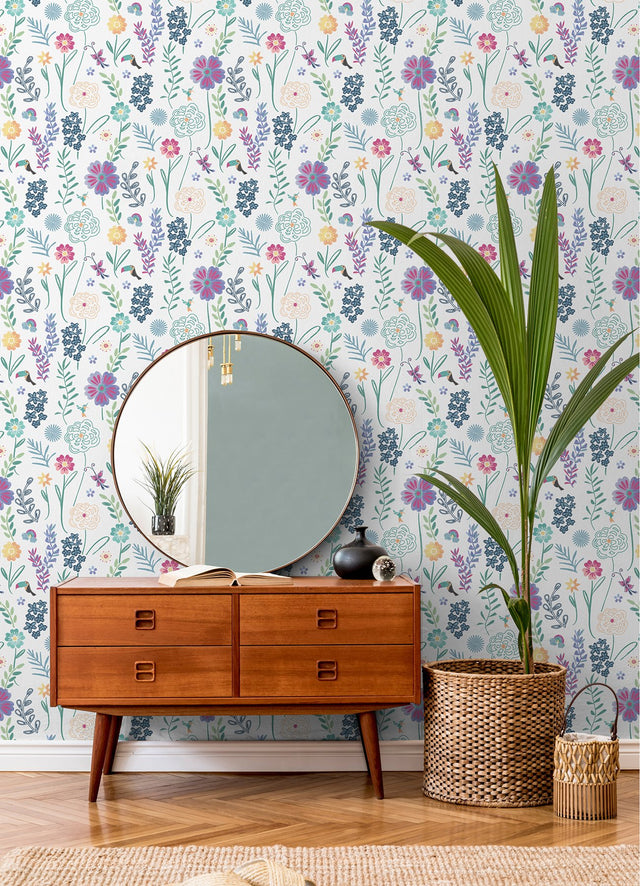 Disney Encanto White Embroidery Floral Peel & Stick Wallpaper with Botanical Flowers Motif - York RMK12791PLW