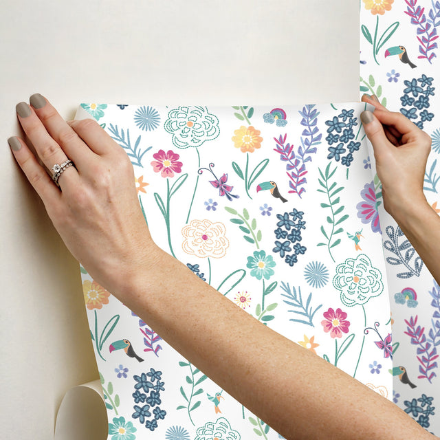 Disney Encanto White Embroidery Floral Peel & Stick Wallpaper with Botanical Flowers Motif - York RMK12791PLW