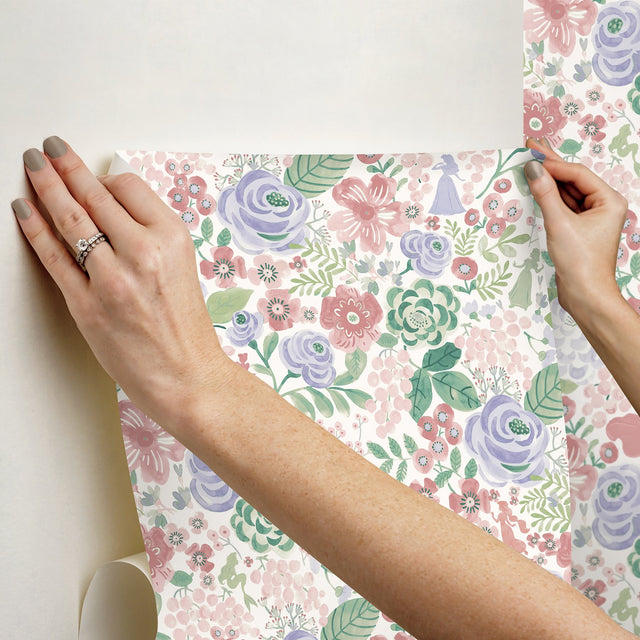 Disney Princess Purple Watercolor Floral Peel & Stick Wallpaper with Modern Botanical Flower Pattern - York RMK12792PLW