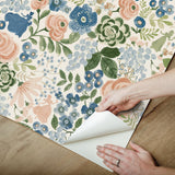 Disney Princess Blue Watercolor Floral Peel & Stick Wallpaper with Botanical Floral Pattern - RoomMates RMK12793PLW