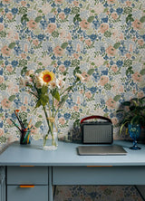 Disney Princess Blue Watercolor Floral Peel & Stick Wallpaper with Botanical Floral Pattern - RoomMates RMK12793PLW