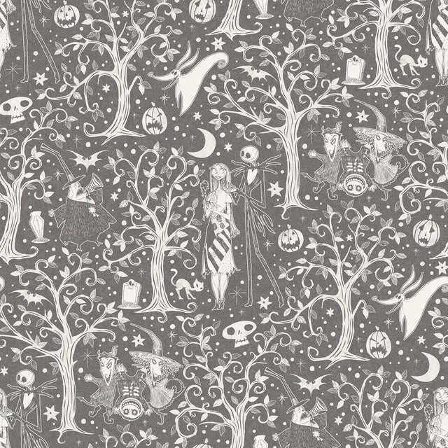 Disney Tim Burtons The Nightmare Before Christmas Grey Forest Toile Peel & Stick Wallpaper - York RMK12796PLW