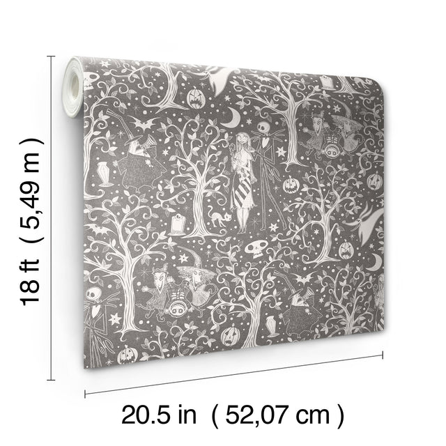 Disney Tim Burtons The Nightmare Before Christmas Grey Forest Toile Peel & Stick Wallpaper - York RMK12796PLW