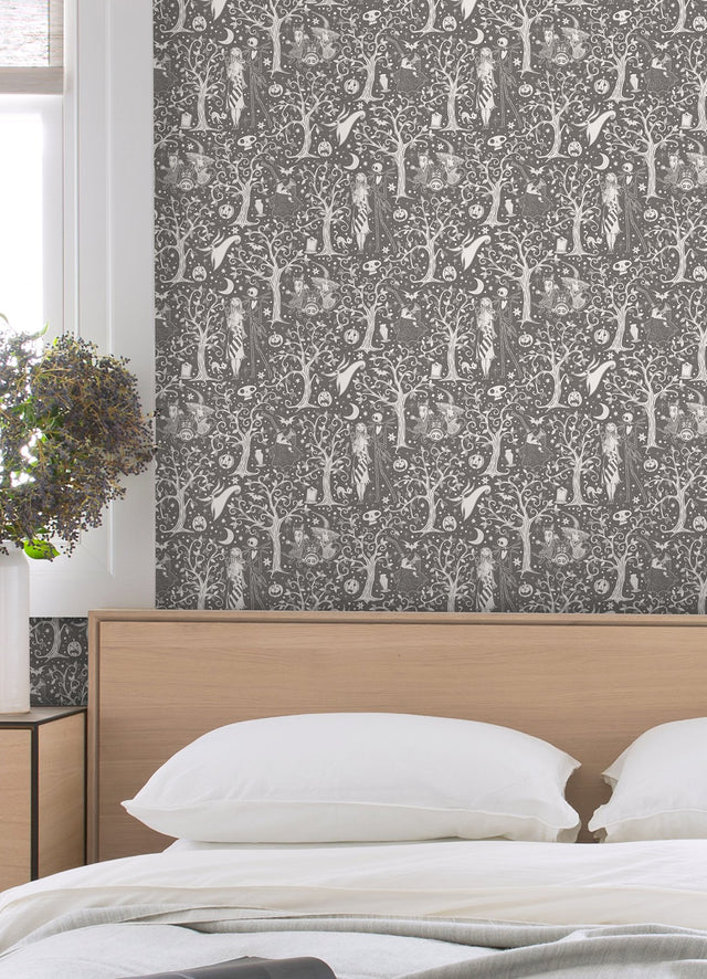 Disney Tim Burtons The Nightmare Before Christmas Grey Forest Toile Peel & Stick Wallpaper - York RMK12796PLW