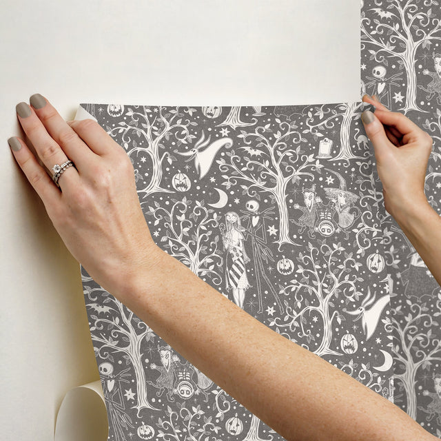 Disney Tim Burtons The Nightmare Before Christmas Grey Forest Toile Peel & Stick Wallpaper - York RMK12796PLW
