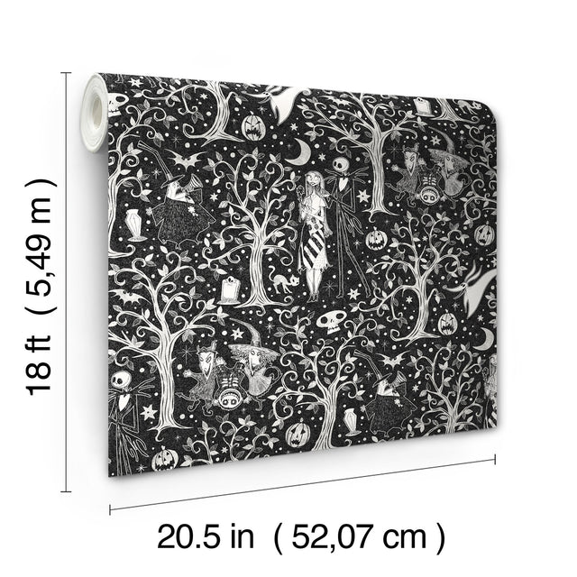 Nightmare Before Christmas Black Forest Toile Peel & Stick Wallpaper - RoomMates RMK12797PLW