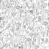 Disney Alice in Wonderland Black Garden Peel & Stick Wallpaper with Botanical Floral Linework - York RMK12798PLW