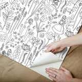 Disney Alice in Wonderland Black Garden Peel & Stick Wallpaper with Botanical Floral Linework - York RMK12798PLW