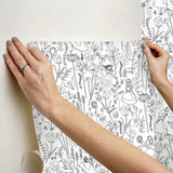 Disney Alice in Wonderland Black Garden Peel & Stick Wallpaper with Botanical Floral Linework - York RMK12798PLW