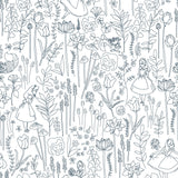 Disney Alice in Wonderland Navy Garden Peel & Stick Wallpaper with Botanical Floral Linework - York RMK12799PLW