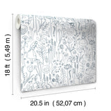 Disney Alice in Wonderland Navy Garden Peel & Stick Wallpaper with Botanical Floral Linework - York RMK12799PLW