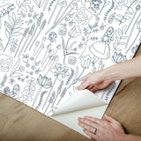 Disney Alice in Wonderland Navy Garden Peel & Stick Wallpaper with Botanical Floral Linework - York RMK12799PLW