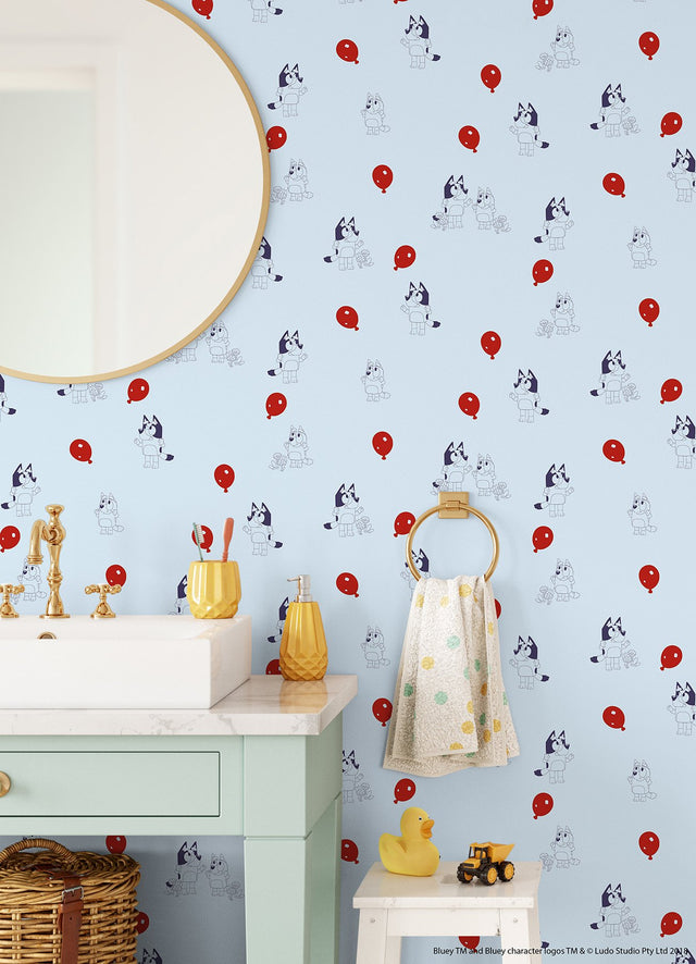 Bluey Keepy Uppy Blue Peel & Stick Wallpaper with Novelty Graphics - York RMK12800PLW