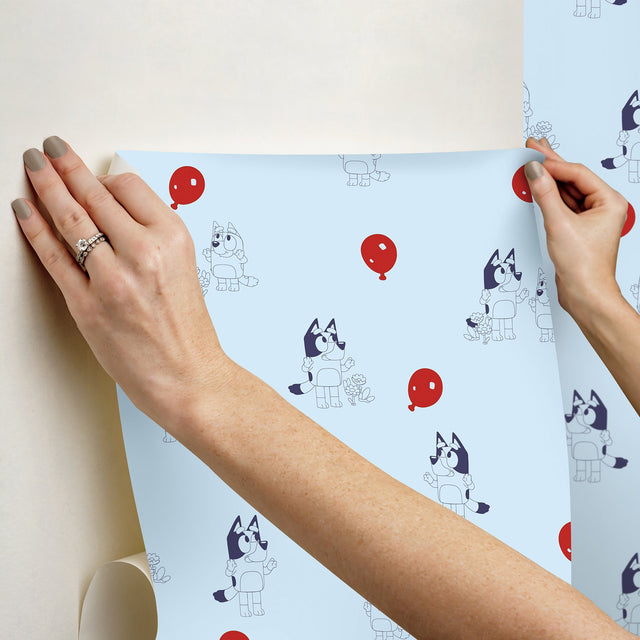 Bluey Keepy Uppy Blue Peel & Stick Wallpaper with Novelty Graphics - York RMK12800PLW