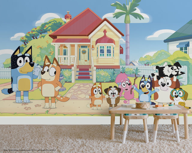Bluey Friends & Family Blue Peel & Stick Wall Mural with Novelty Kids Graphics - RoomMates RMK12802M - York