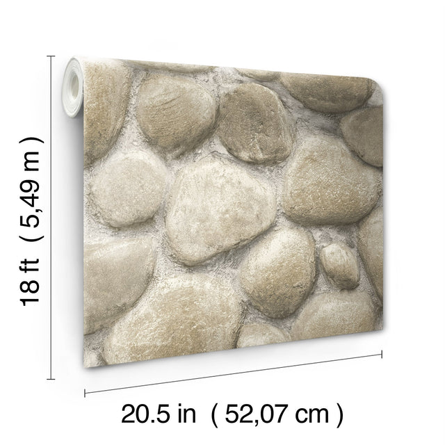Yellowstone Root Rocks Beige Peel & Stick Wallpaper with Stone Graphic Pattern, Country Style - York RMK12804PLW