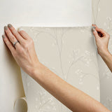 Blossom Stripe Cream Peel & Stick Wallpaper with Floral Branch Pattern - York RMK12807PL