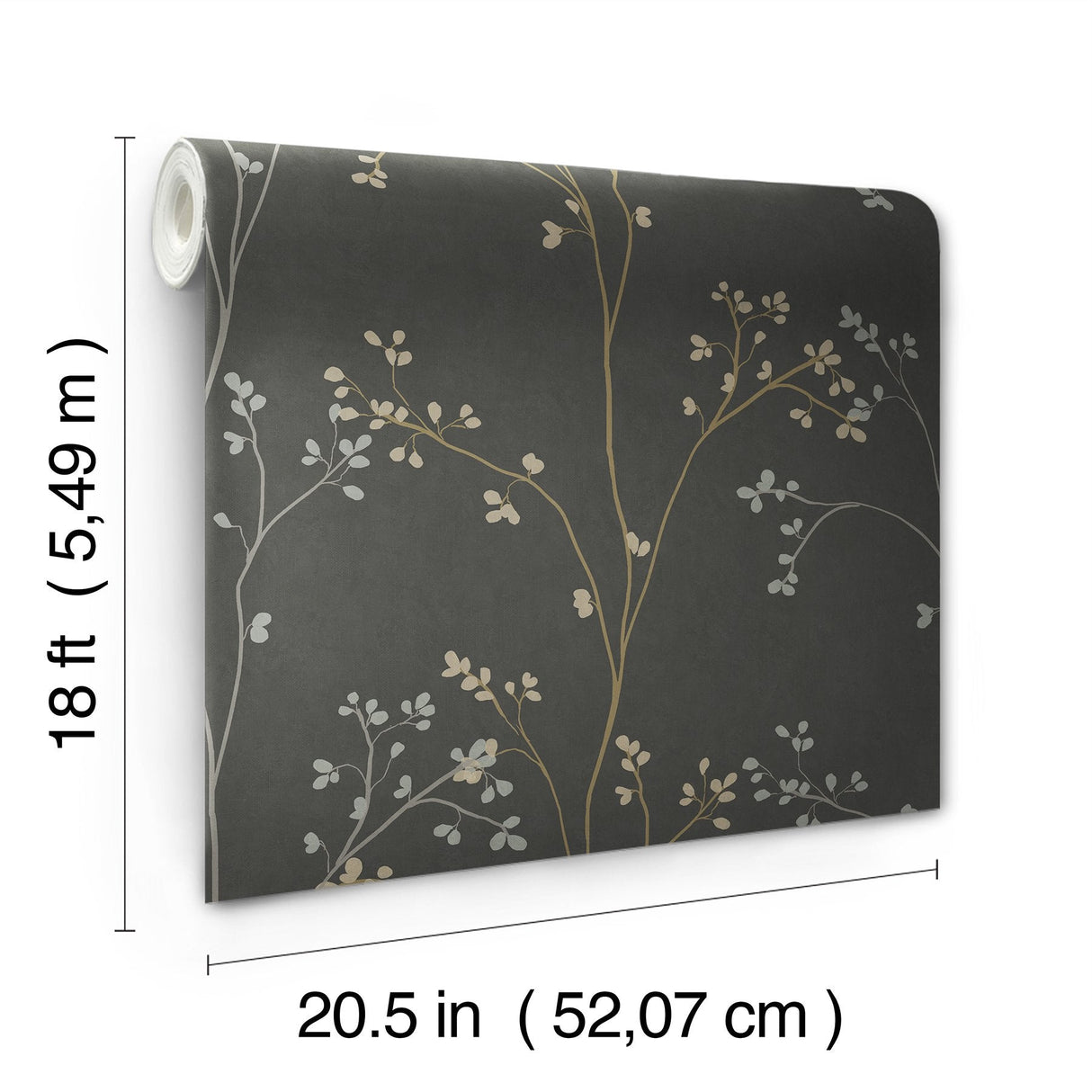 Blossom Stripe Black Peel & Stick Wallpaper with Floral Cherry Blossom Motif - York RMK12808PL SAMPLE