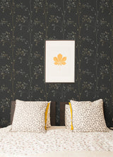 Blossom Stripe Black Peel & Stick Wallpaper with Floral Cherry Blossom Motif - York RMK12808PL SAMPLE