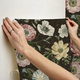 Vintage Poppy Black Peel & Stick Wallpaper with Floral Graphics - York RMK12810PL