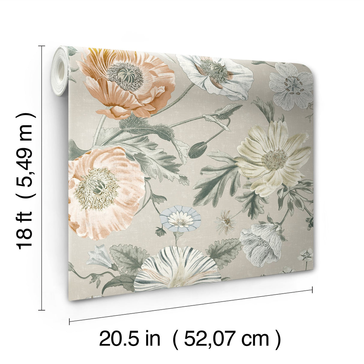 Vintage Poppy Orange Peel & Stick Wallpaper in Orange Floral on Linen Ground - York RMK12811PL