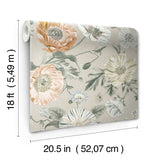Vintage Poppy Orange Peel & Stick Wallpaper in Orange Floral on Linen Ground - York RMK12811PL