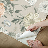 Vintage Poppy Orange Peel & Stick Wallpaper in Orange Floral on Linen Ground - York RMK12811PL