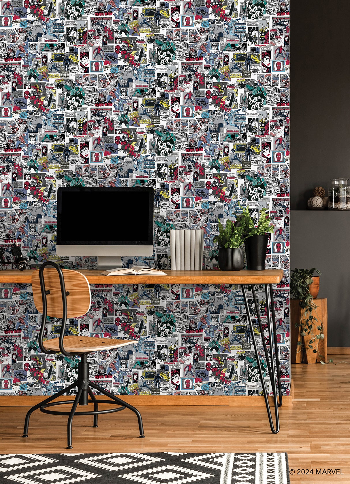Marvel Classic Comics Red by RoomMates Avengers Spider-Man Iron Man Captain America Thor Retro Superhero Peel and Stick Wallpaper - RMK12814PLW