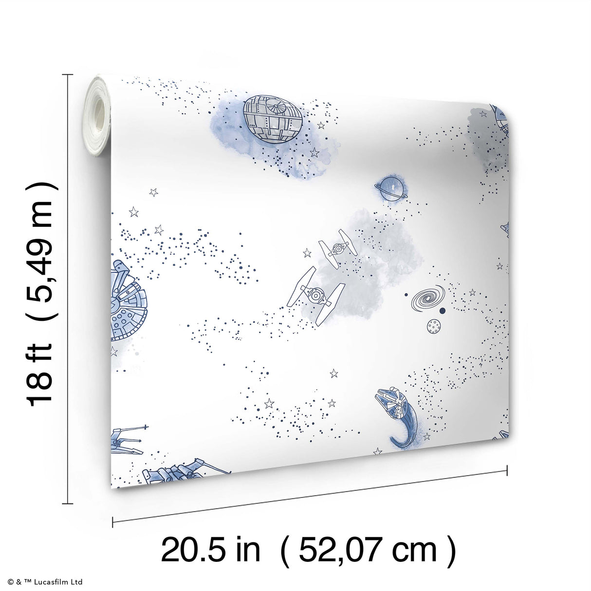 STAR WARS Good Night Galaxy Blue and Grey Celestial Toile with Starships and Constellations Peel and Stick Kids Wallpaper by RoomMates - RMK12815PL