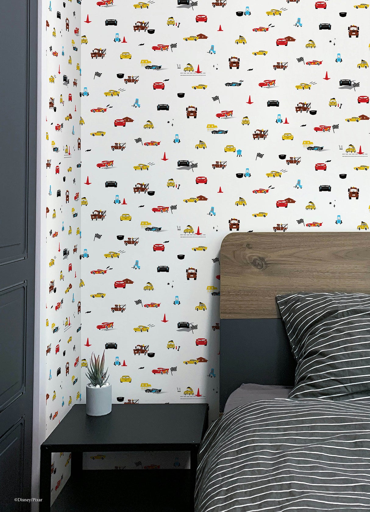 Disney & Pixar Cars Racing White Peel & Stick Kids Wallpaper with Lightning McQueen and Mater by RoomMates - RMK12816PL