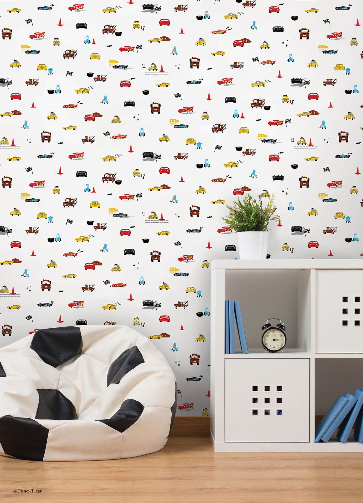 Disney & Pixar Cars Racing White Peel & Stick Kids Wallpaper with Lightning McQueen and Mater by RoomMates - RMK12816PL