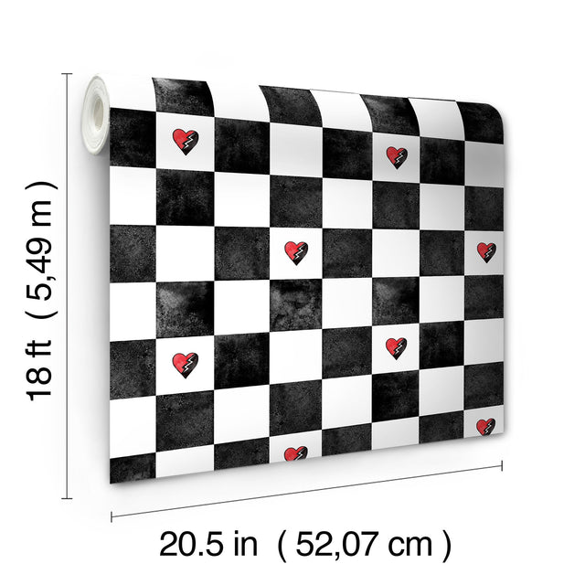 Disney Descendants: The Rise of Red Rebel at Heart Checker Black & White Peel & Stick Wallpaper - RMK12817PLW