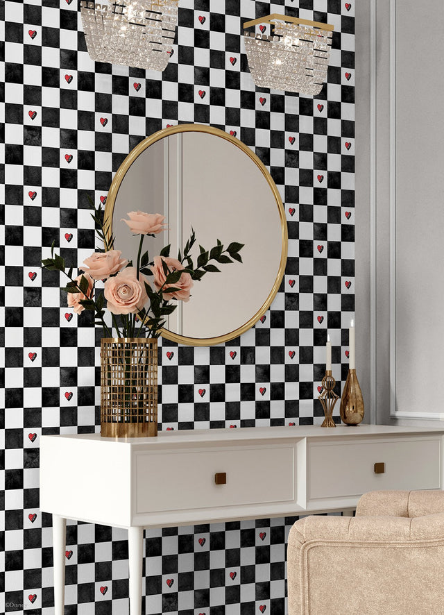 Disney Descendants: The Rise of Red Rebel at Heart Checker Black & White Peel & Stick Wallpaper - RMK12817PLW