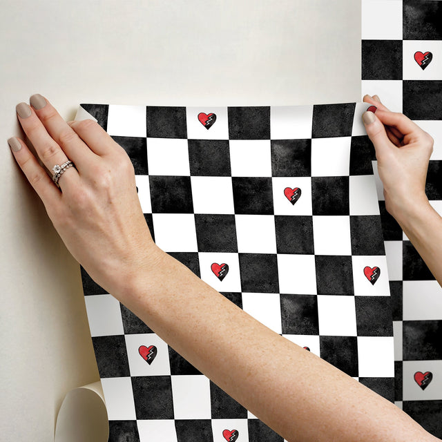 Disney Descendants: The Rise of Red Rebel at Heart Checker Black & White Peel & Stick Wallpaper - RMK12817PLW