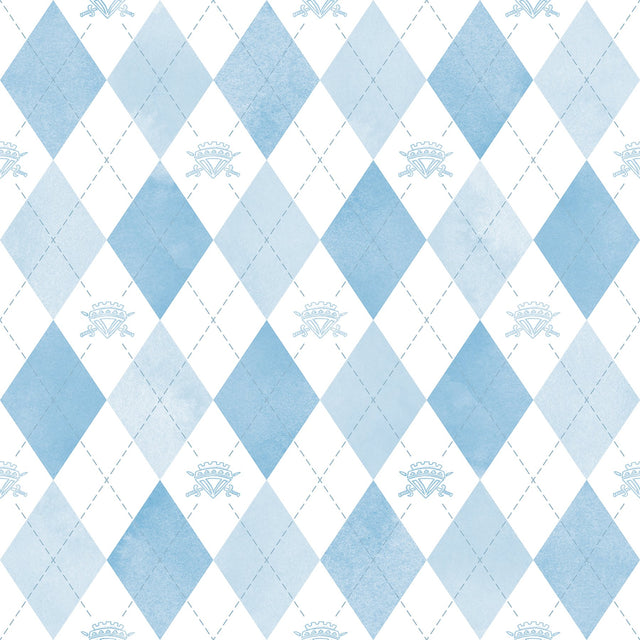 Disney Descendants: The Rise of Red - Chloe Crown Argyle Blue Peel & Stick Wallpaper, Kids Novelty Pattern - York RMK12818PLW