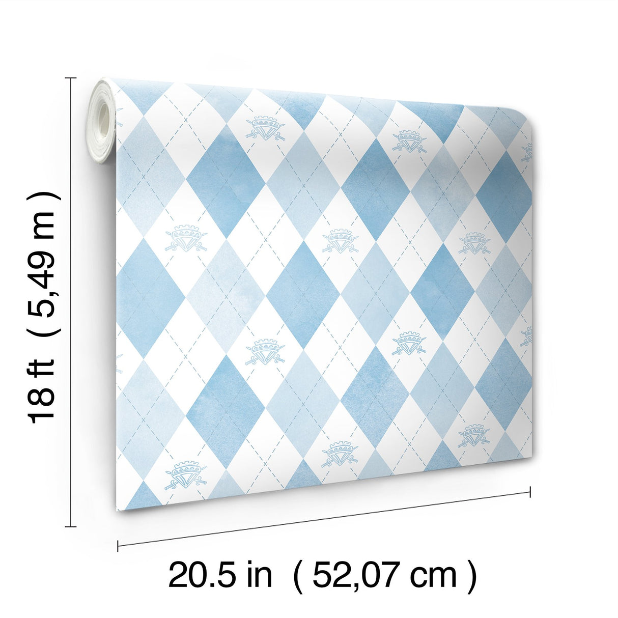 Disney Descendants: The Rise of Red - Chloe Crown Argyle Blue Peel & Stick Wallpaper, Kids Novelty Pattern - York RMK12818PLW