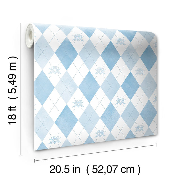 Disney Descendants: The Rise of Red - Chloe Crown Argyle Blue Peel & Stick Wallpaper, Kids Novelty Pattern - York RMK12818PLW