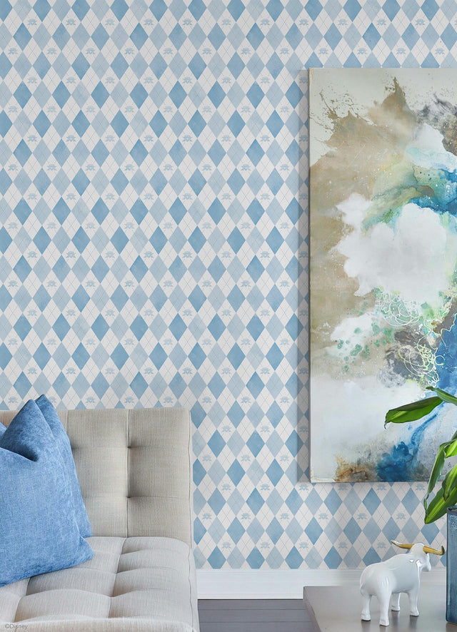 Disney Descendants: The Rise of Red - Chloe Crown Argyle Blue Peel & Stick Wallpaper, Kids Novelty Pattern - York RMK12818PLW