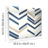 Chevron Stripe Blue by RoomMates Navy and Metallic Gold Peel and Stick Geometric Modern Stripe Washable Removable Wallpaper - RMK9002WP
