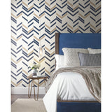 Chevron Stripe Blue by RoomMates Navy and Metallic Gold Peel and Stick Geometric Modern Stripe Washable Removable Wallpaper - RMK9002WP