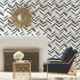 Chevron Stripe Blue by RoomMates Navy and Metallic Gold Peel and Stick Geometric Modern Stripe Washable Removable Wallpaper - RMK9002WP