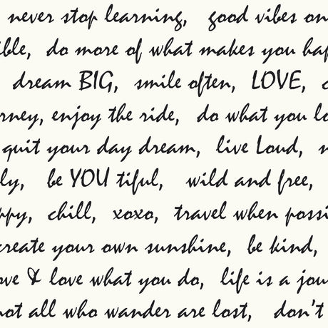 Dream Big Script Black Peel and Stick Wallpaper by RoomMates RMK9005WP - Inspirational Script Typography on White Background