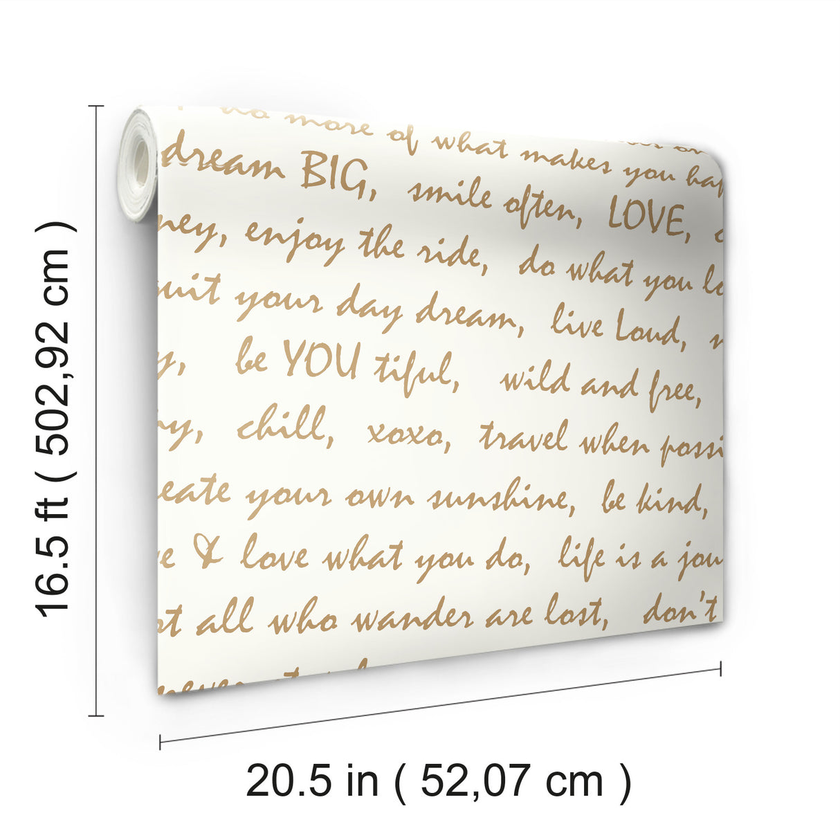Dream Big Script Gold by RoomMates Motivational Metallic Cursive Script Peel and Stick Fully Removable Vinyl Wallpaper for Accent Walls - RMK9006WP